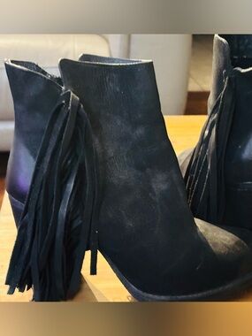 Women's Black Suede Fringe Ankle Boots